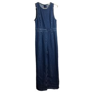 NWT Harper Heritage Francesca's Blue Denim Jumpsuit Sleeveless Wide Leg Medium